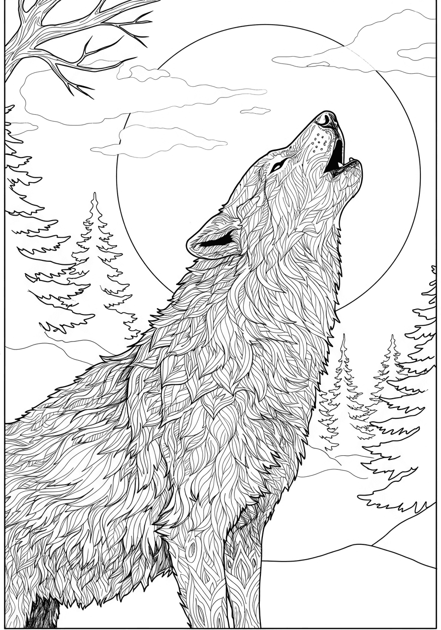 Wolf howling at moon