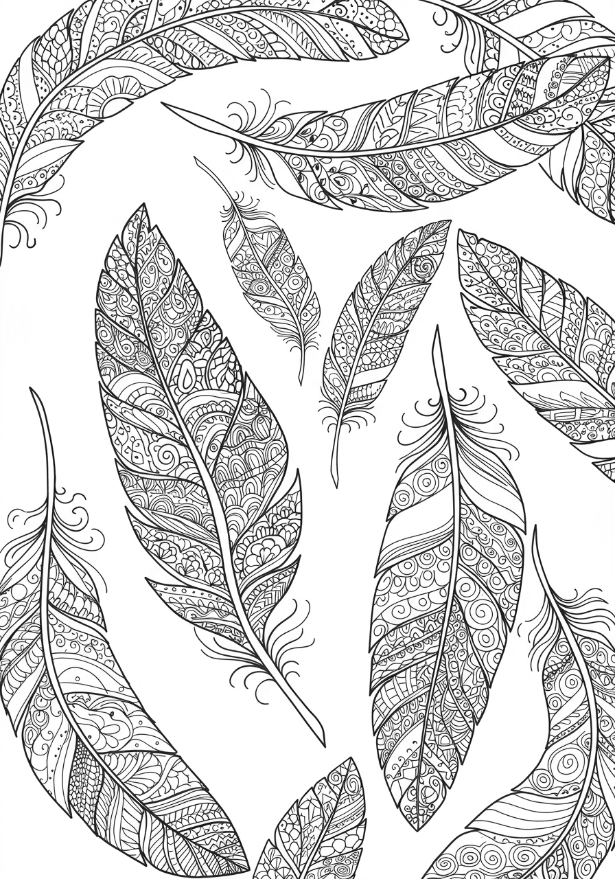 Zentangle feathers floating