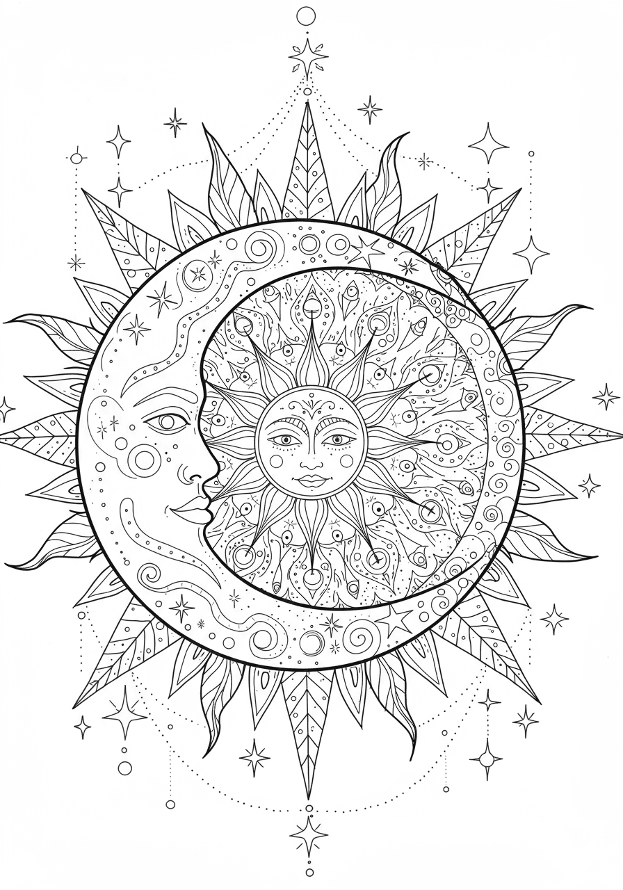 Zentangle sun and moon