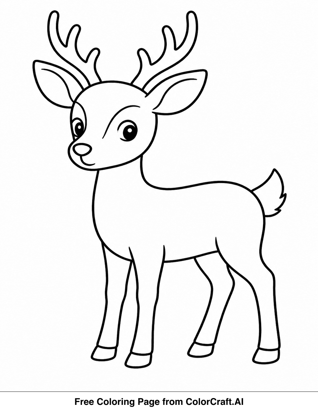 Line drawing of a single deer standing alert in a simple natural environment, suitable for coloring.