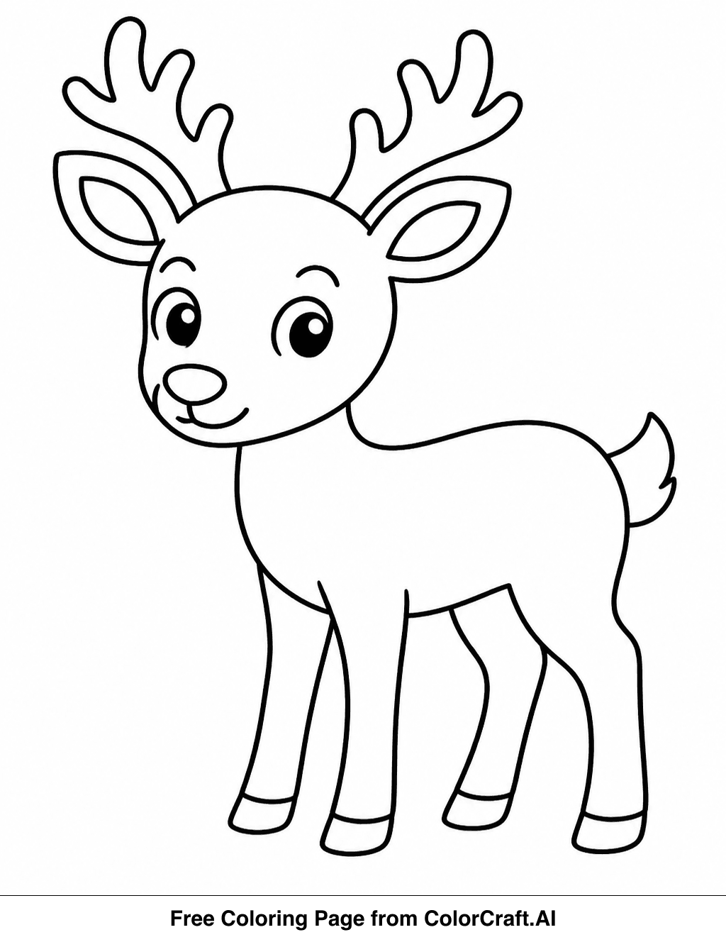 Line drawing of a simple deer standing in a forest clearing, perfect for coloring.