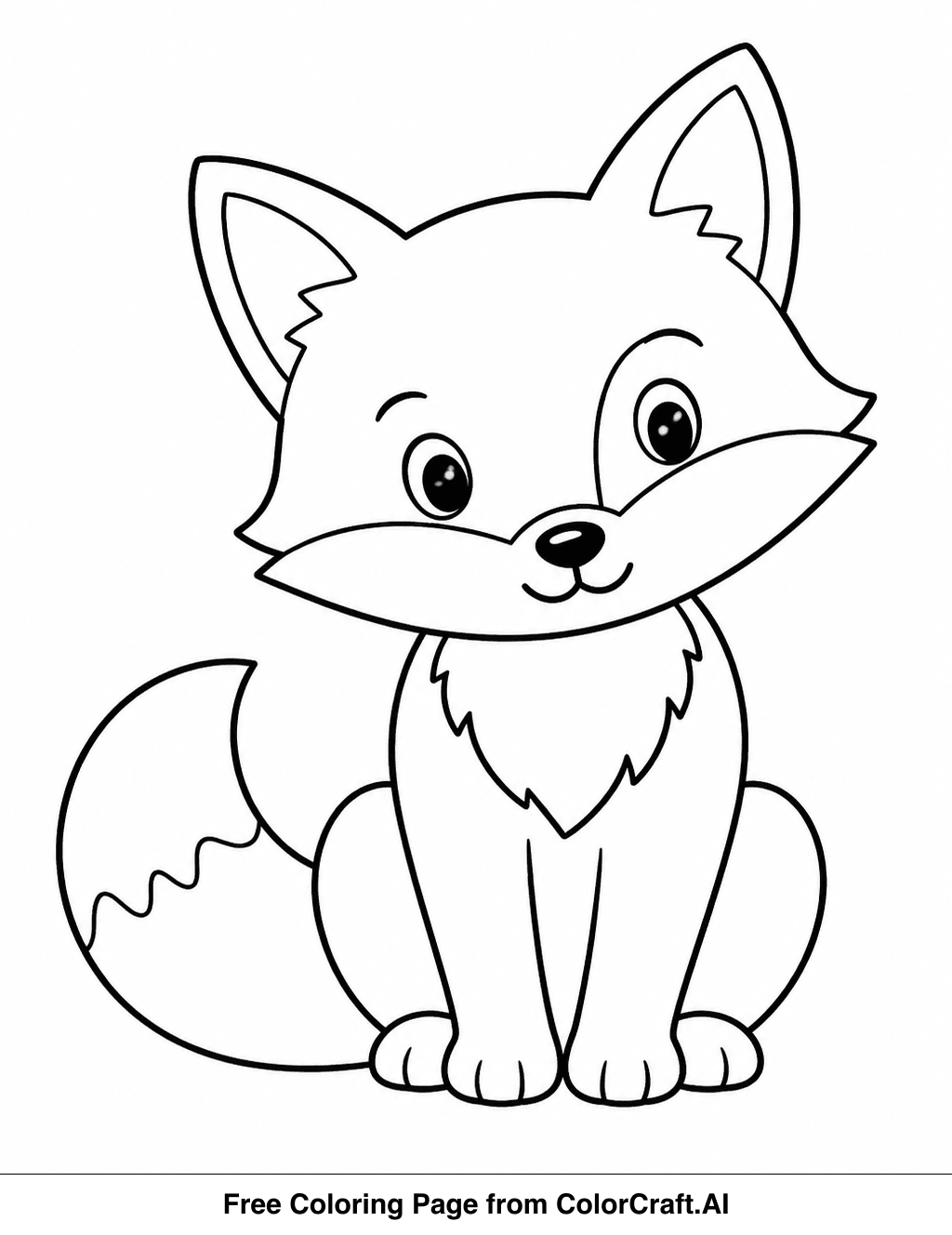 Line drawing of a cute fox sitting calmly, ready to be colored by anyone.