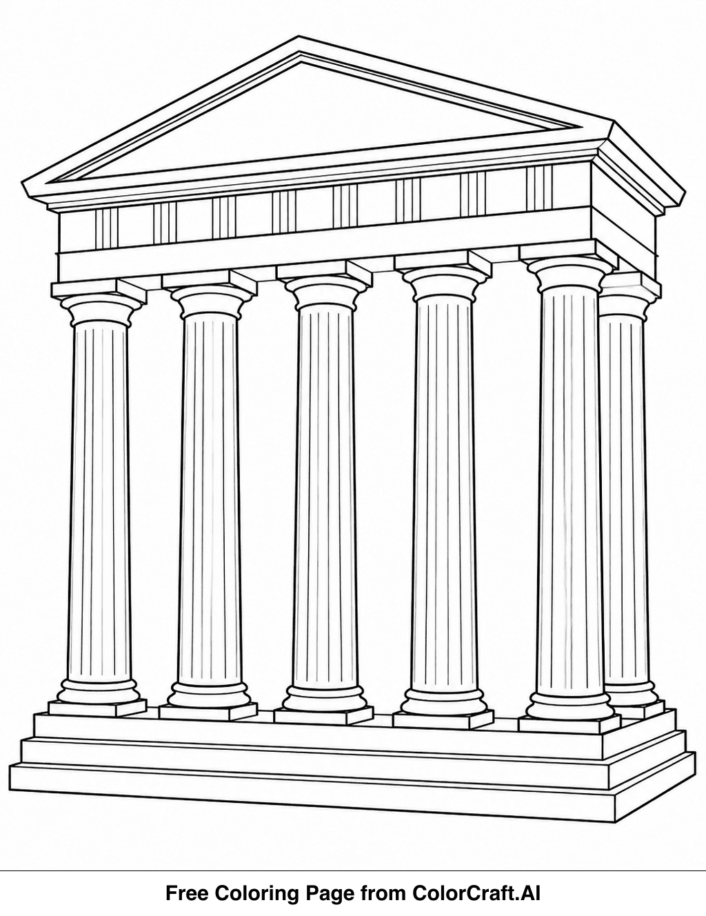 Line art drawing of several tall, fluted ancient Greek temple columns with ornate capitals.