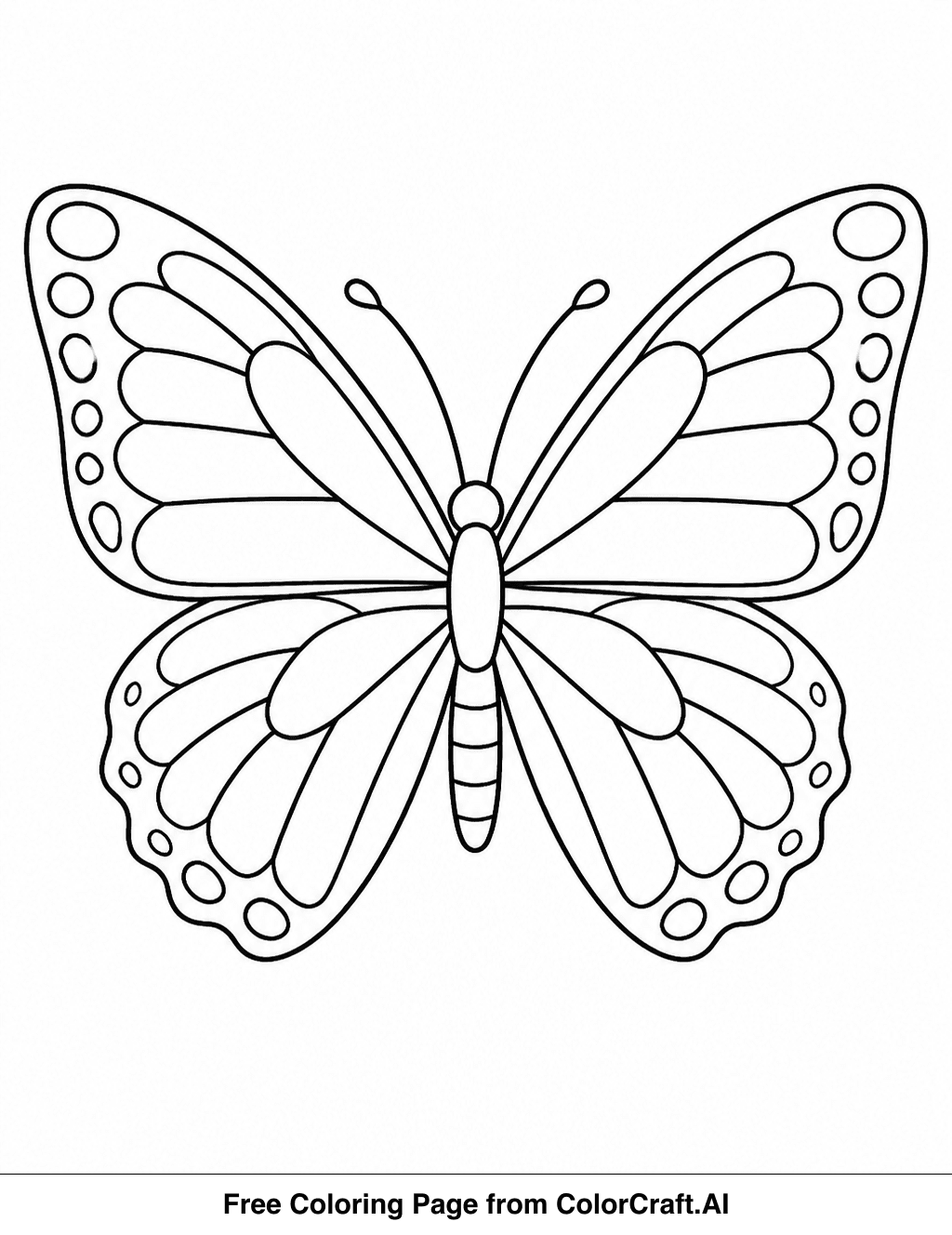 Line drawing of a butterfly with detailed wings, ready for coloring.