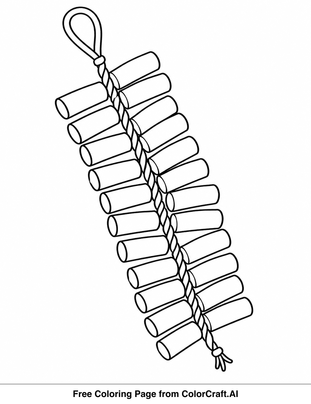 Line drawing of a long string of connected firecrackers for a Chinese New Year celebration.
