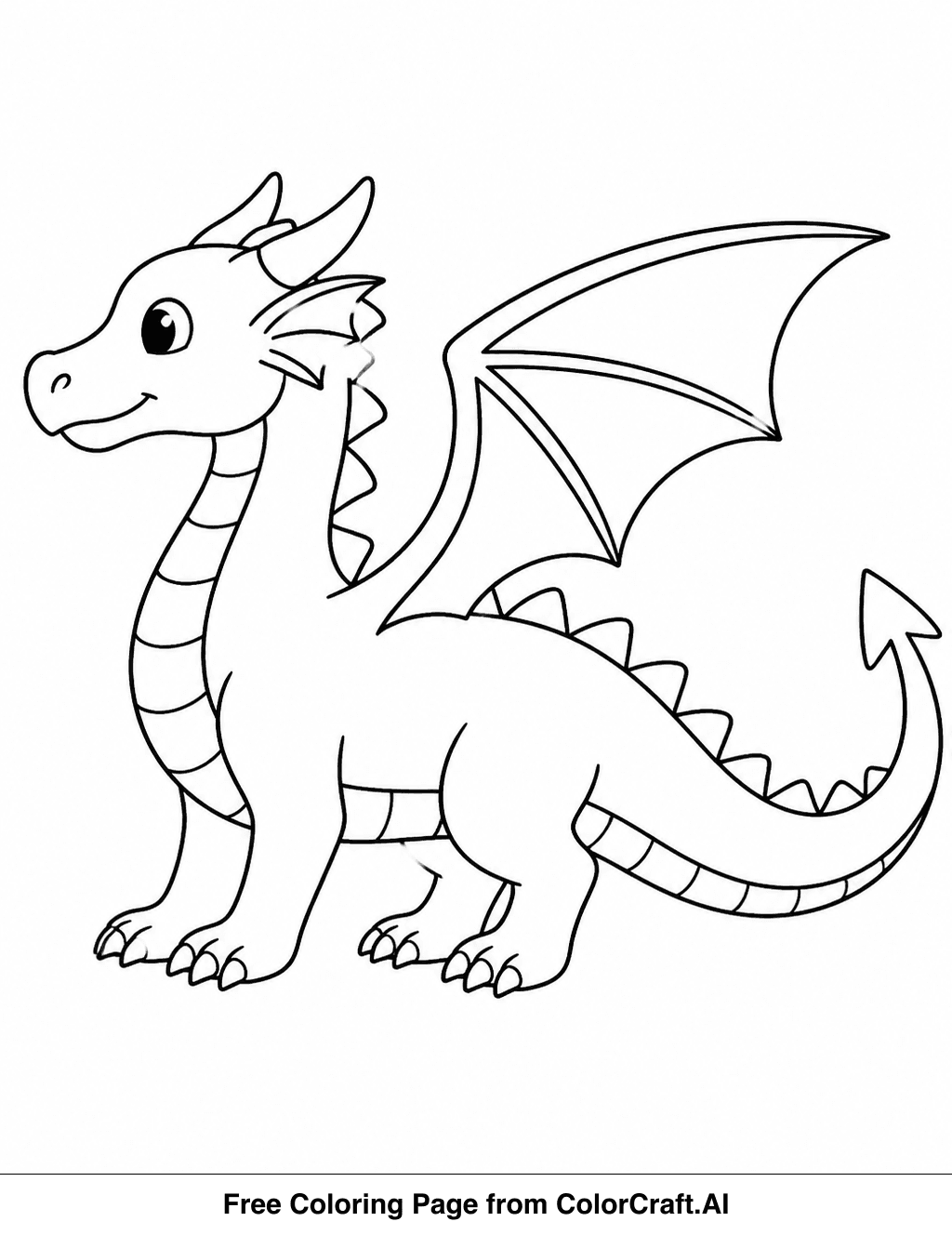 Line drawing of a simple dragon in profile, facing left, with large wings and a gentle expression.