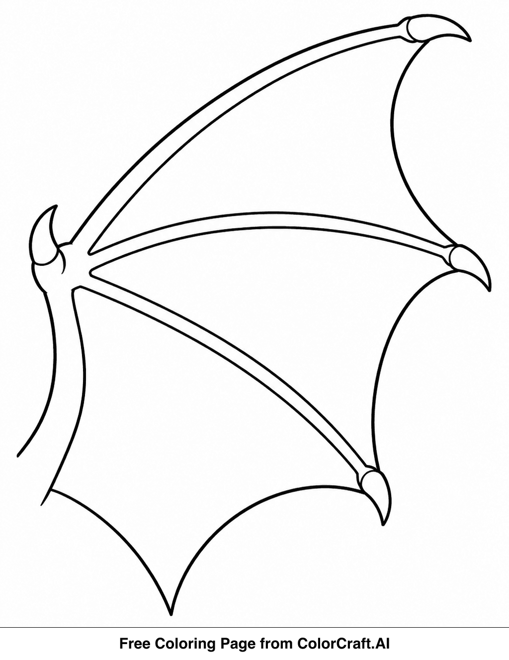 Outline drawing of a single, large dragon wing with clearly defined scales and feathers.