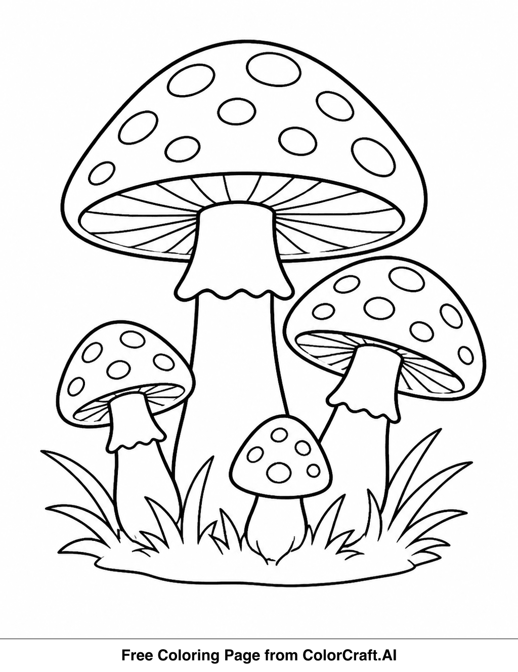 Line drawing of a fantasy village with various mushroom houses and winding paths.