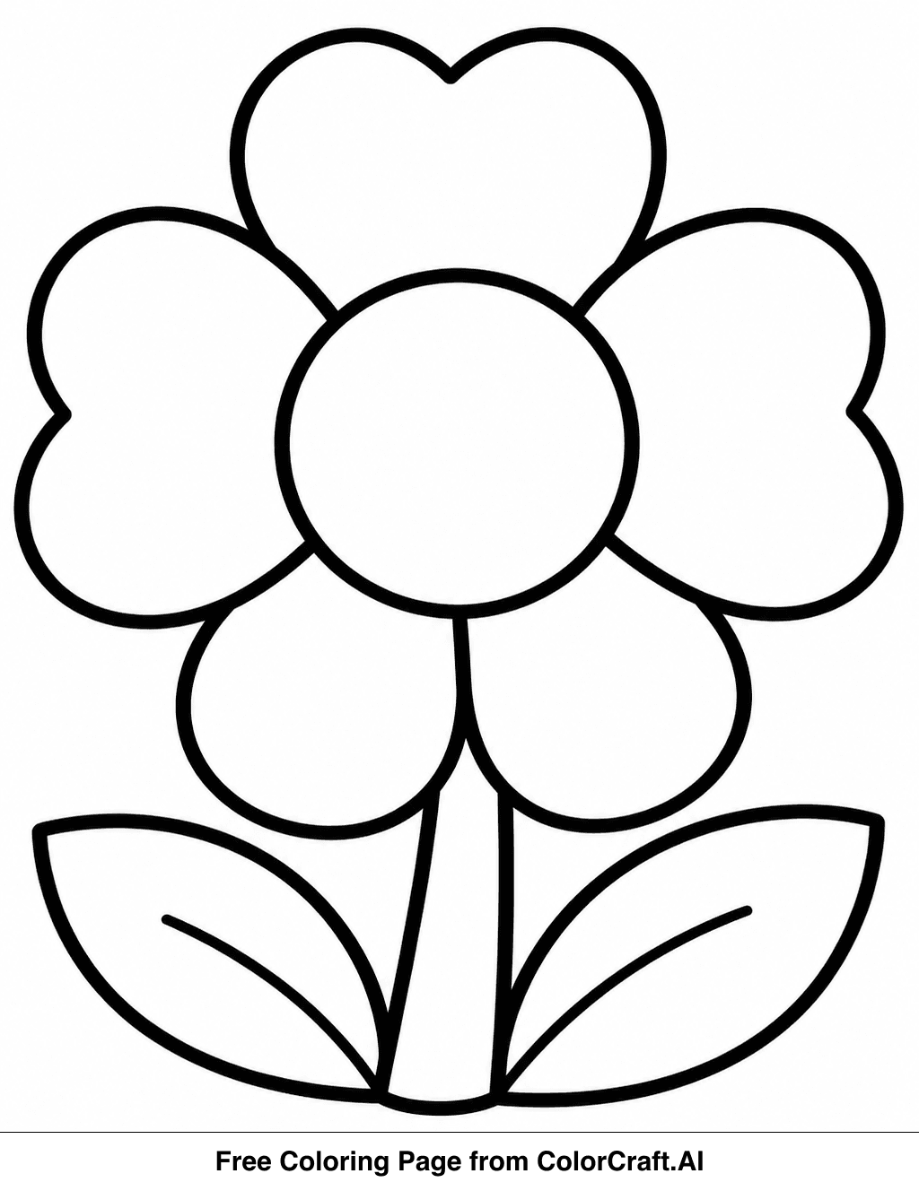 Line drawing of a single, simple daisy flower with large petals and a center, ready for coloring.