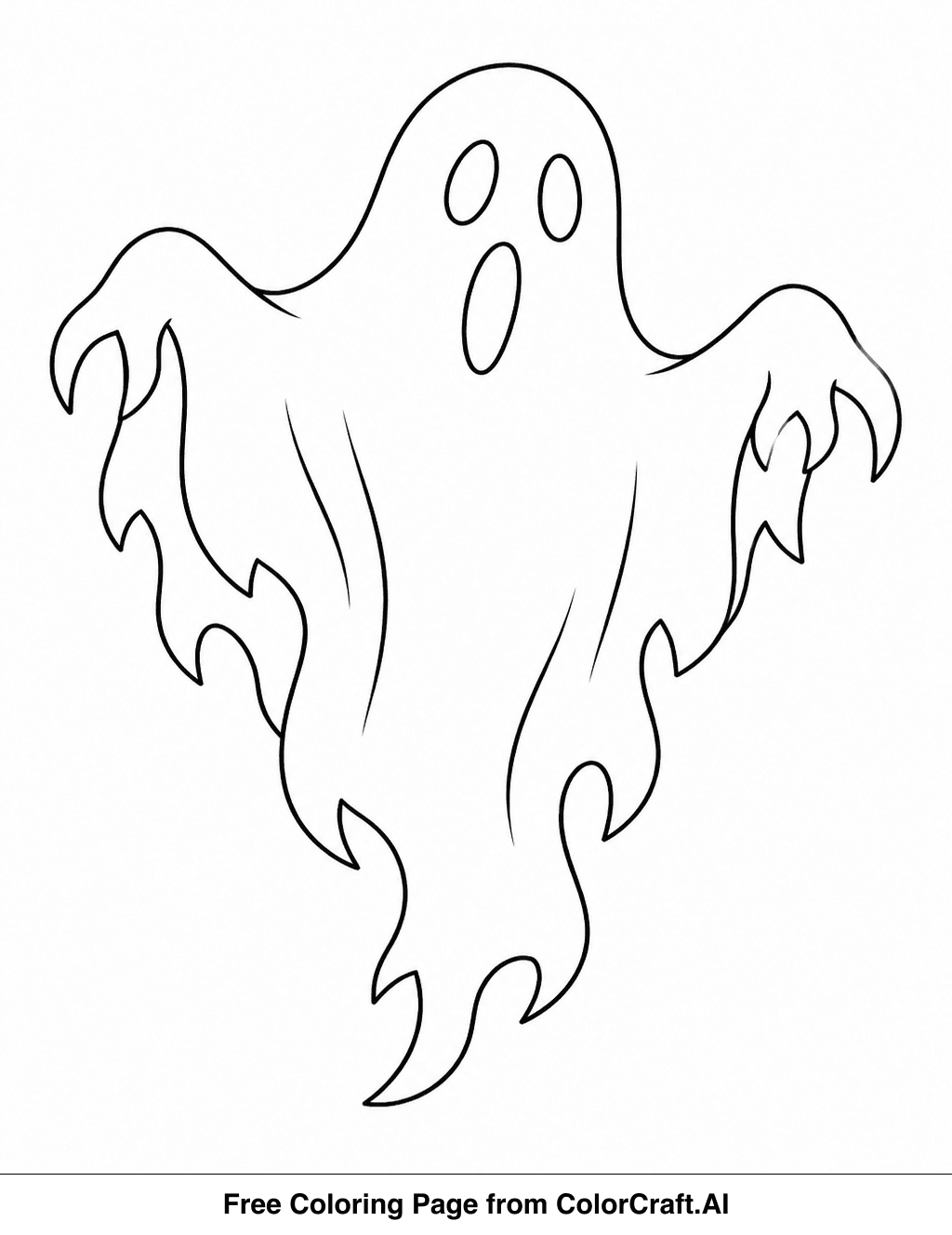 Line drawing of a friendly, smiling ghostly apparition floating with a sheet-like body.