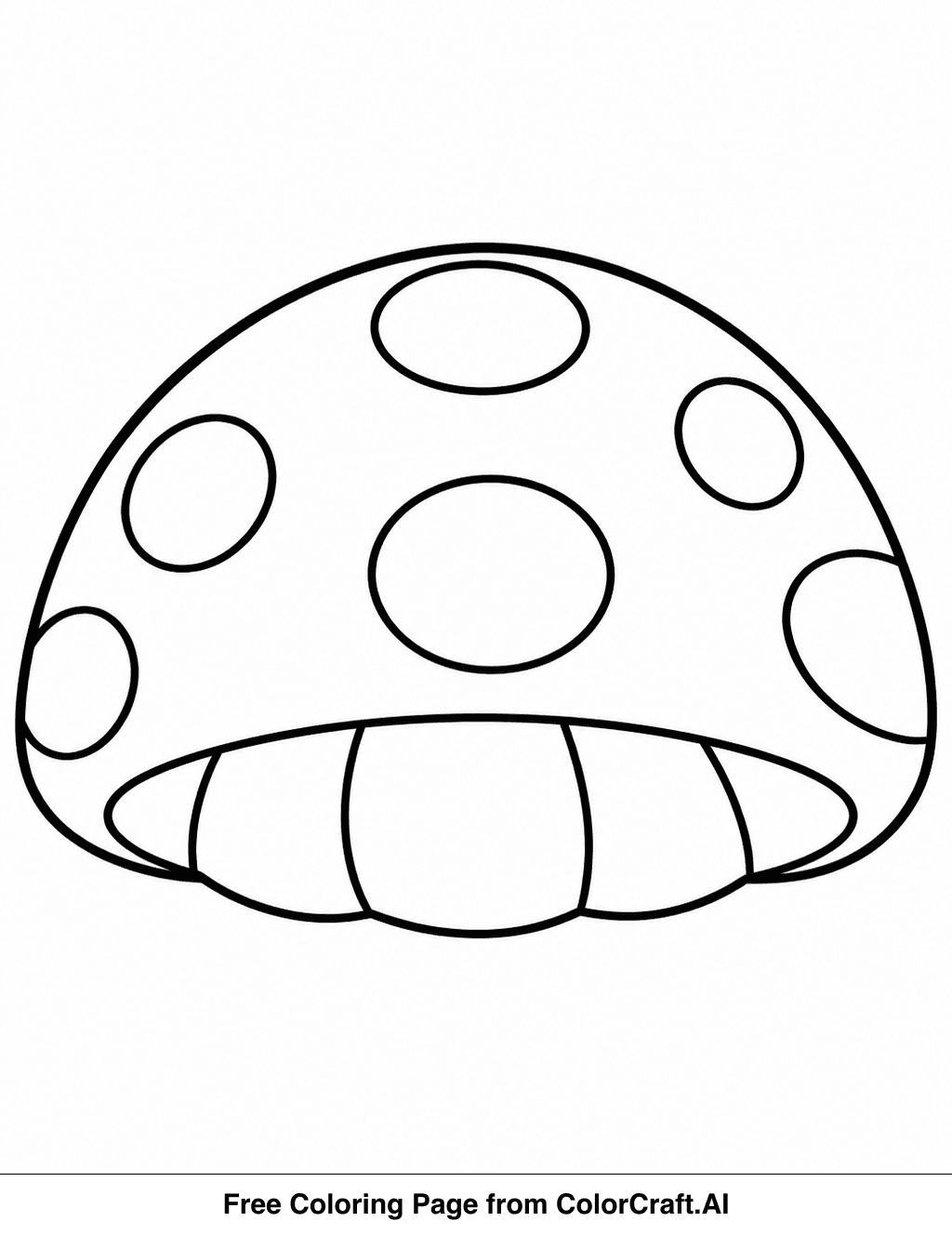Line drawing of a simple mushroom cap with a stem, ready for coloring.