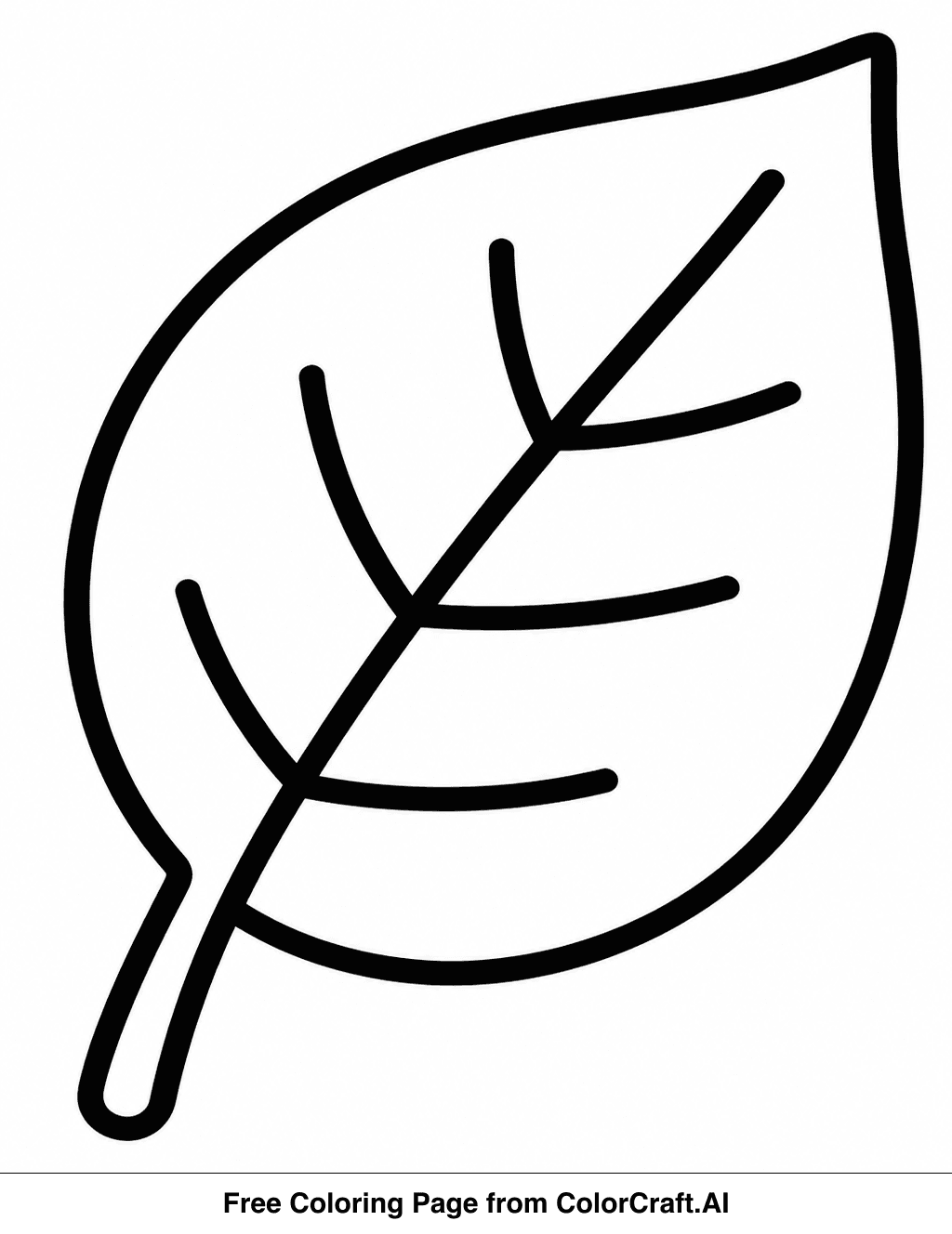 A simple line drawing of a single leaf with clear, bold outlines for easy coloring.