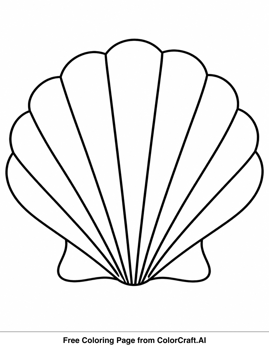 Simple line drawing of a single seashell with a textured surface for coloring.