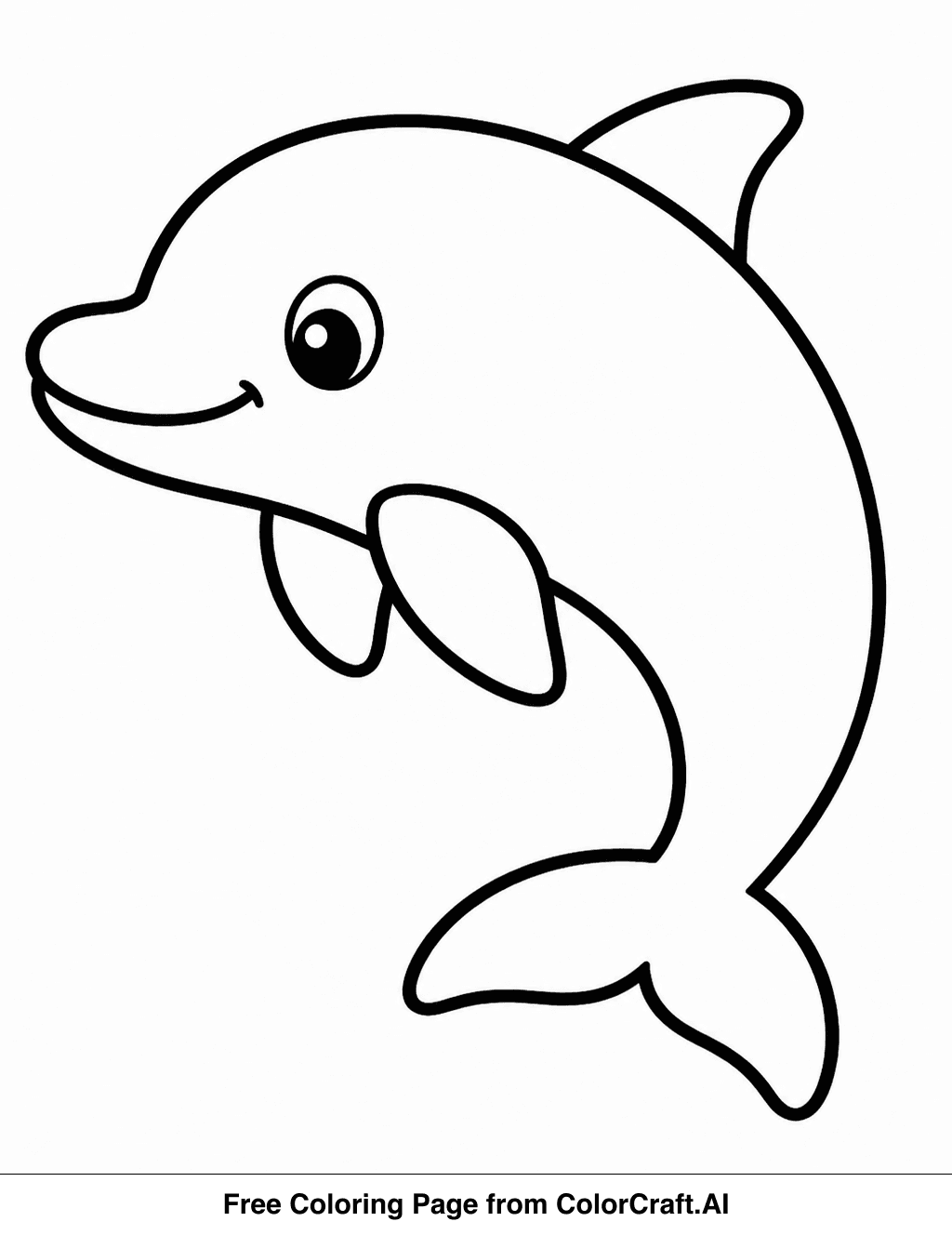 Line drawing of a happy dolphin leaping out of ocean waves.