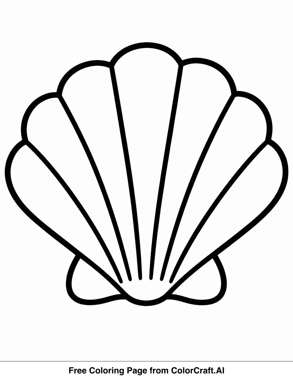 Line drawing of a large seashell with simple shapes for coloring, suitable for toddlers.