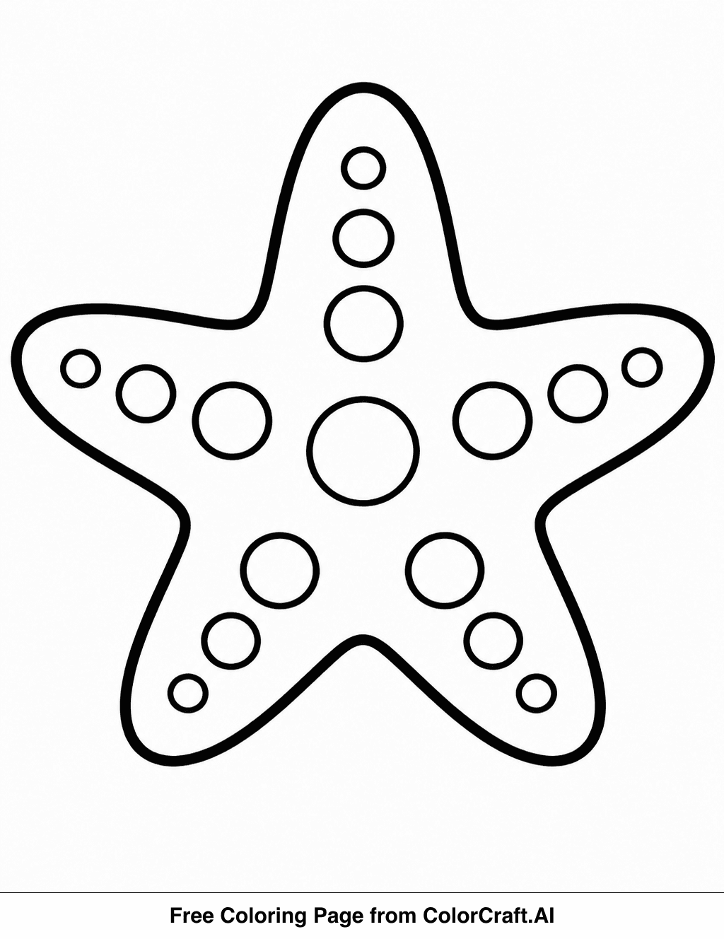 Line drawing of a simple starfish with five arms, ready for coloring.