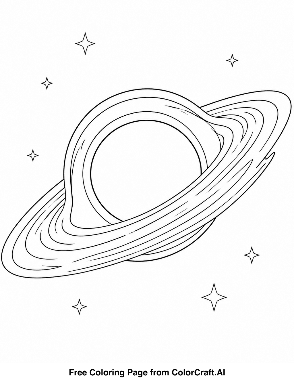 Line drawing of a black hole's event horizon with swirling cosmic elements, ready for coloring.