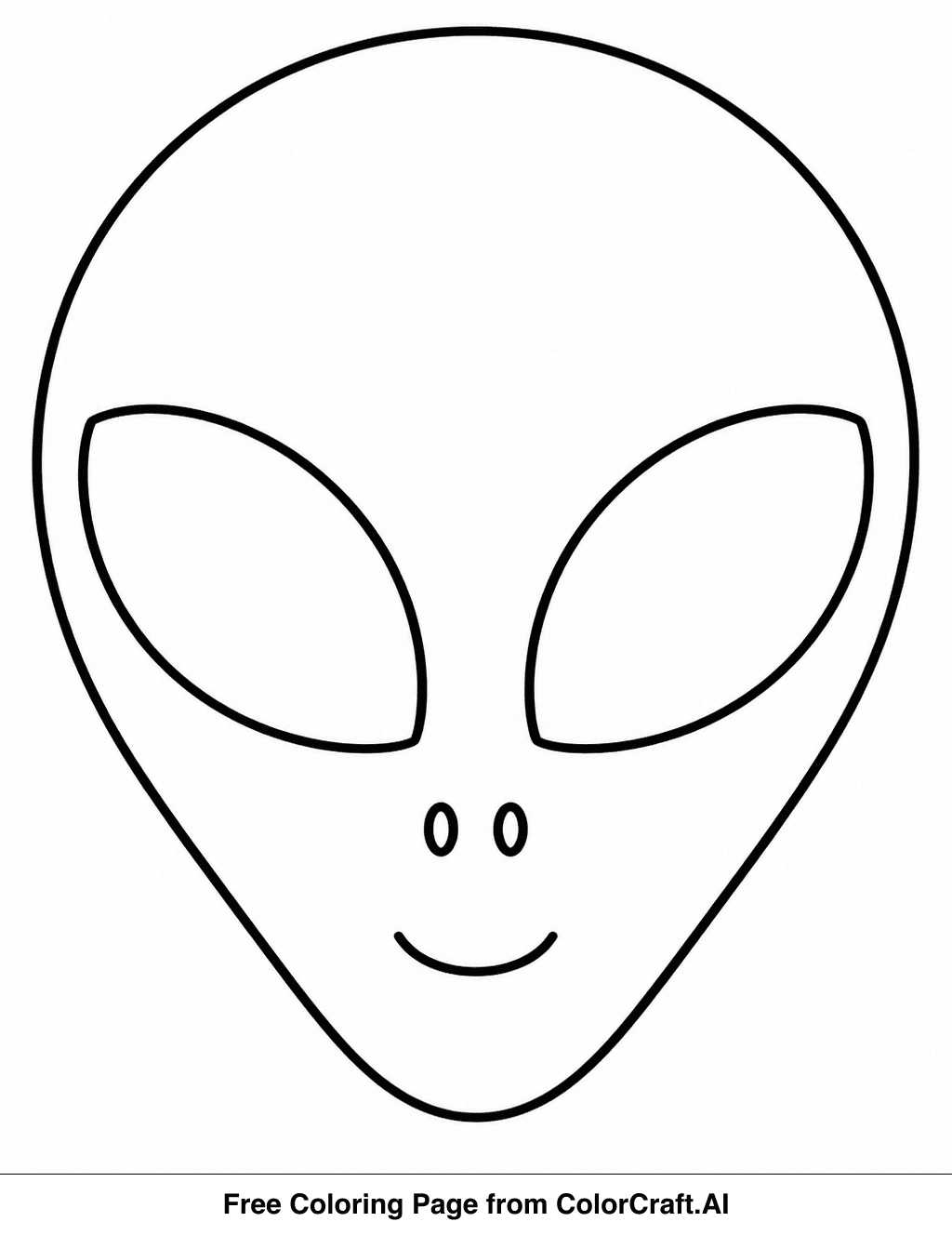 Line drawing of a simple alien head with big eyes and antennae, ready for coloring.