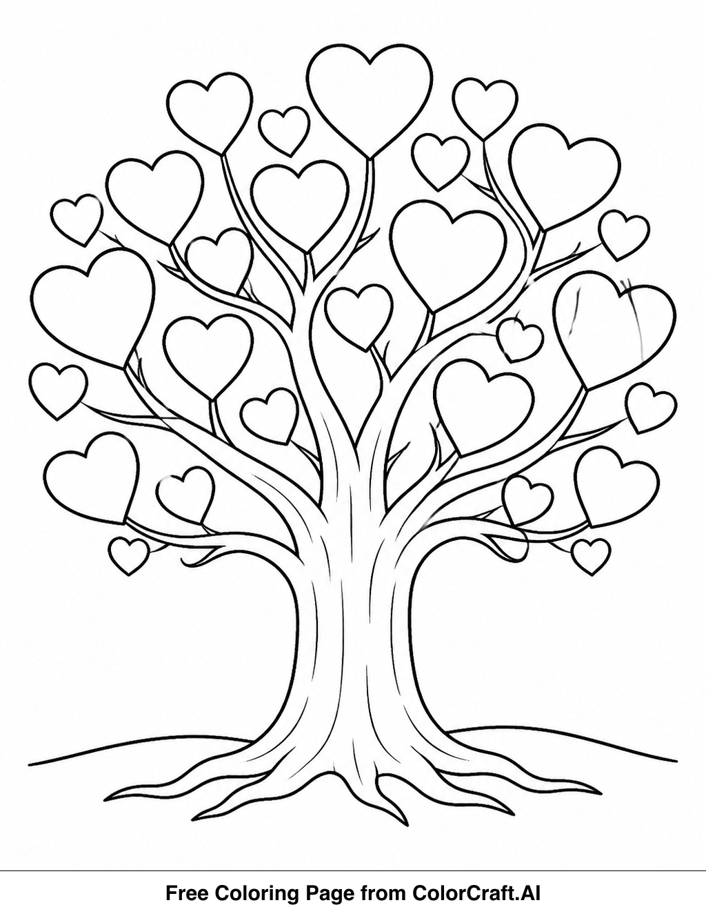 Line drawing of a bare tree with branches, ready for leaves to be added by the user.