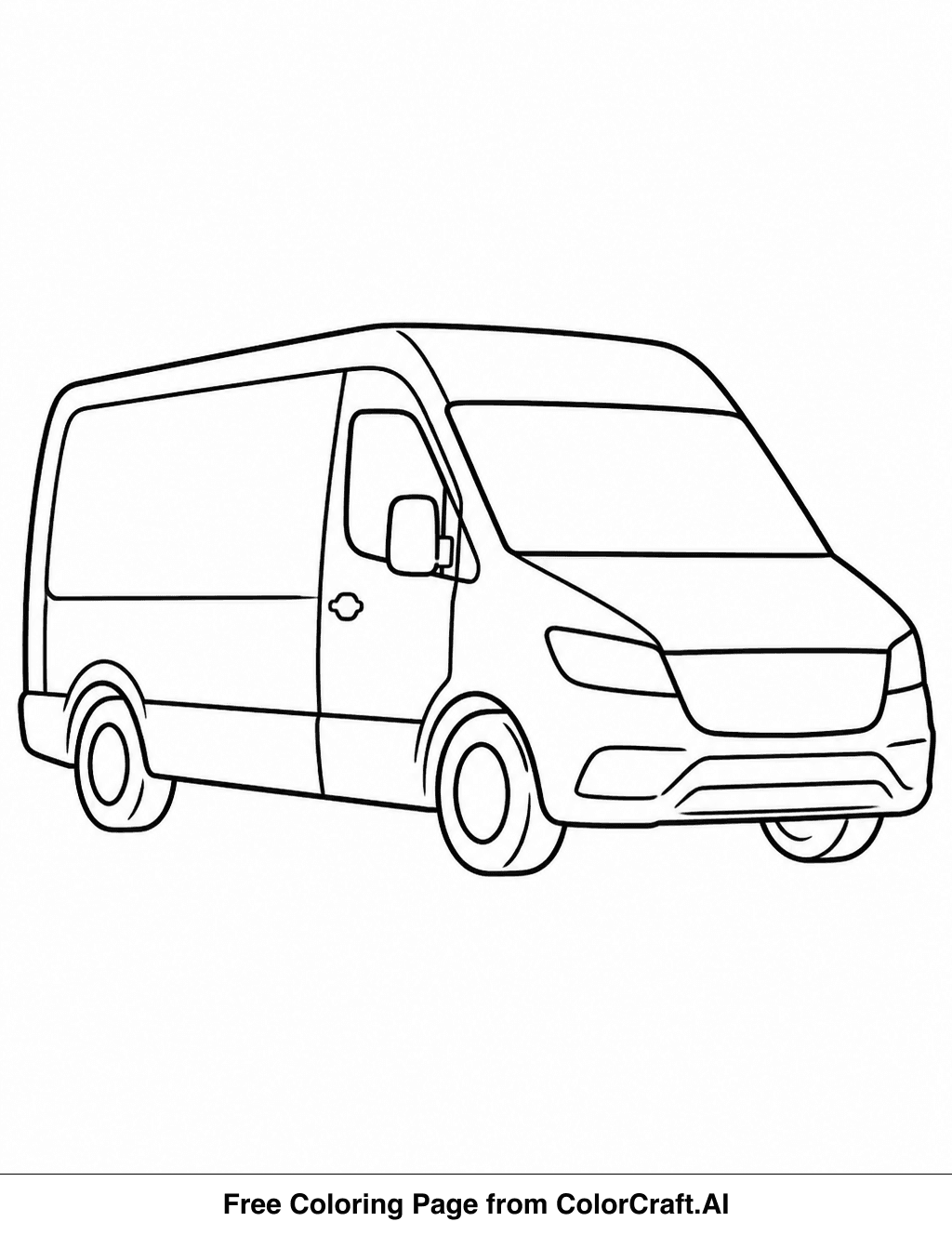 Line drawing of a service delivery van with its door open, ready for coloring.