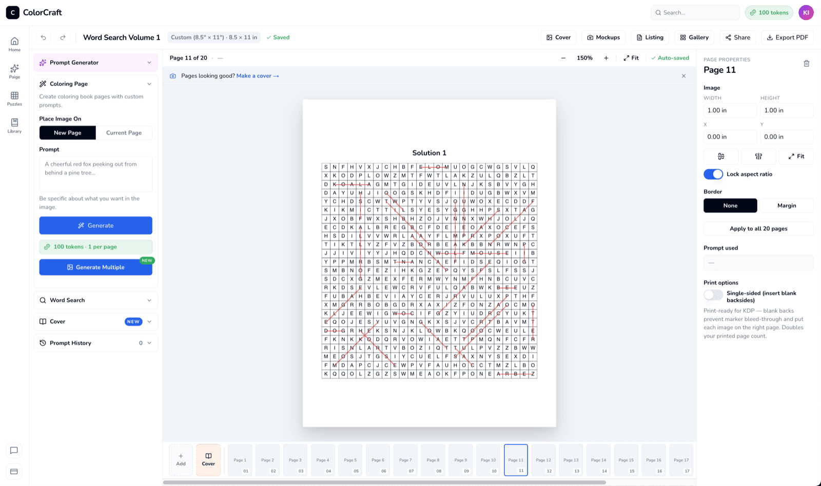 Word search solution page with all found words circled.