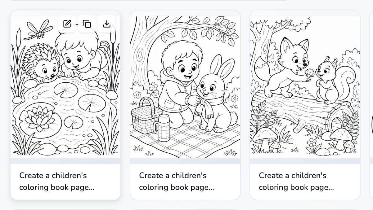 The first row of Library pages with the pointer over the first page, showing its buttons in the top-right corner.