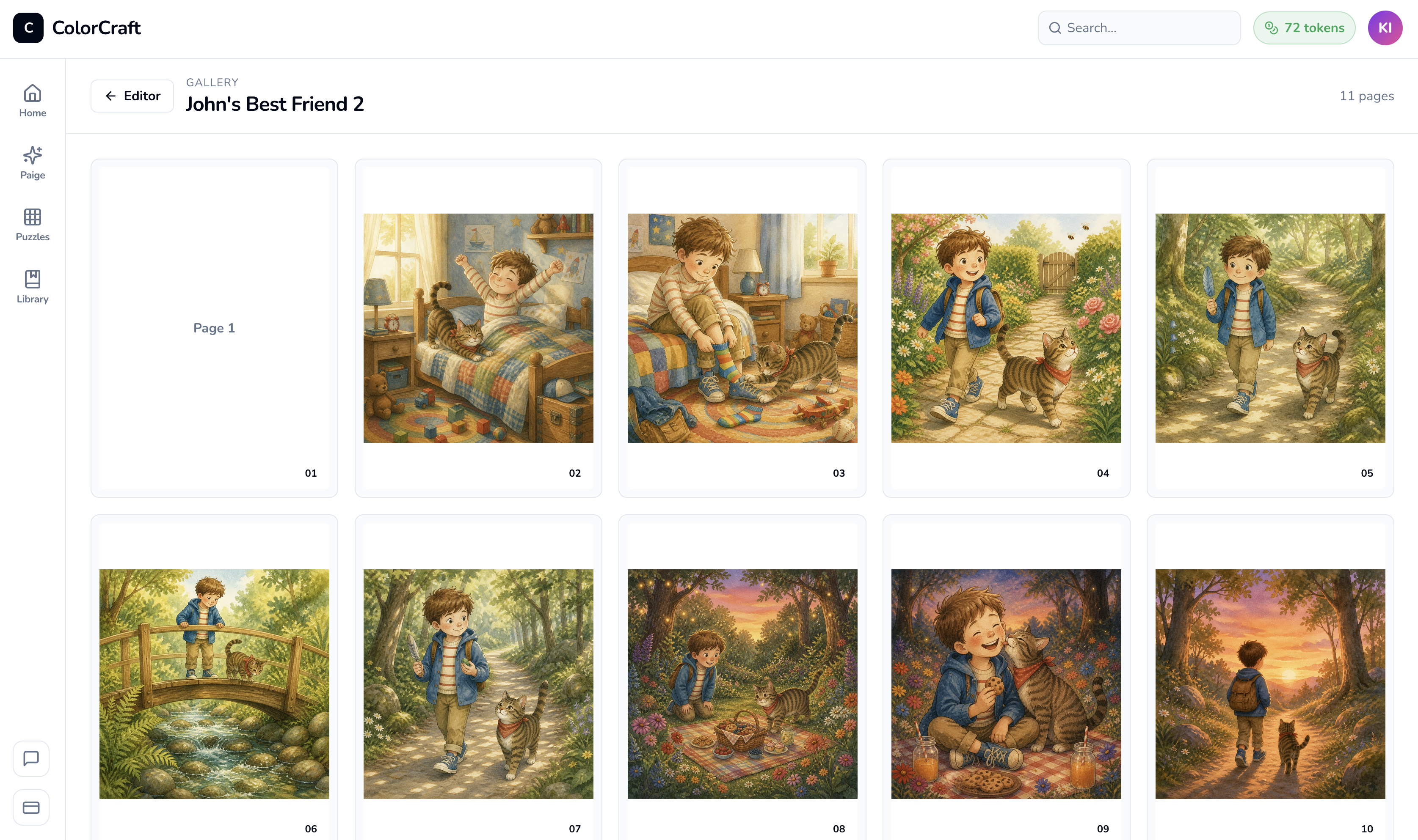 Sample illustrated children's storybook page with a consistent main character.
